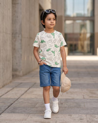 White Dino Tee | Printed T-Shirt for Kids