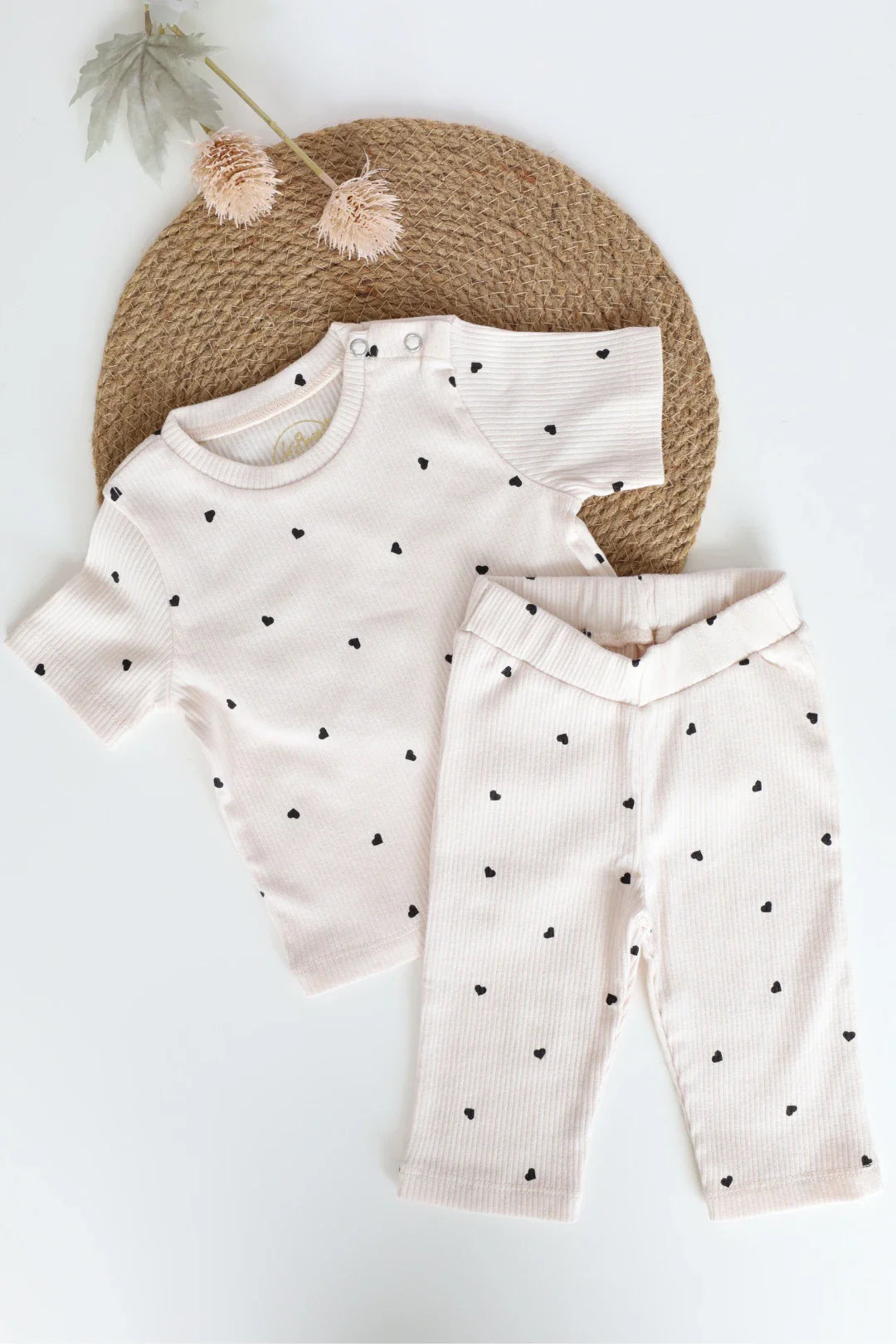 Black Heart Cuddles-Ribknit-Kids T-Shirt and Pant