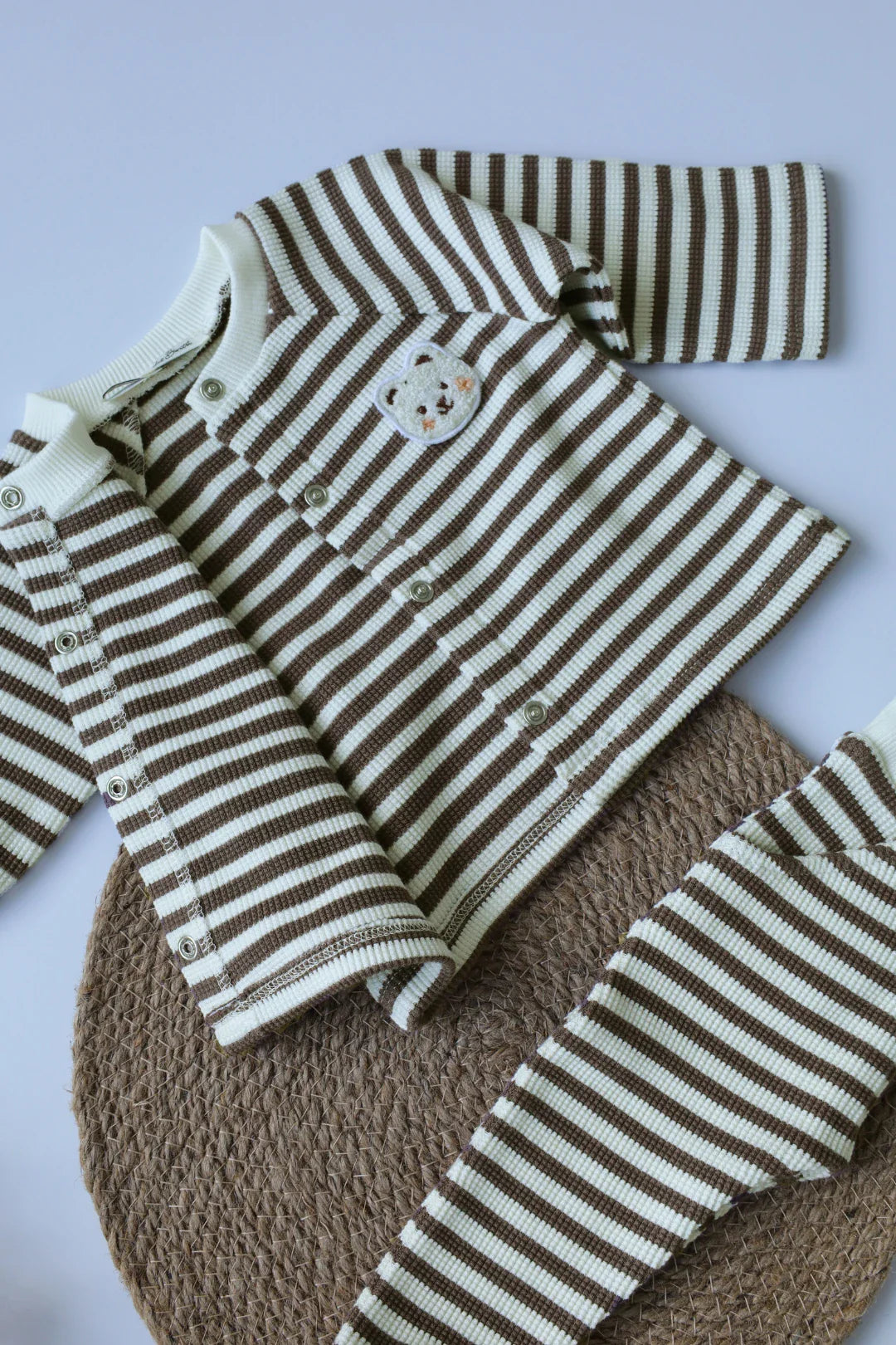 Chestnut-Waffle-Kids-and-Baby Co-Ord Set-Front-Button-0-3 Months