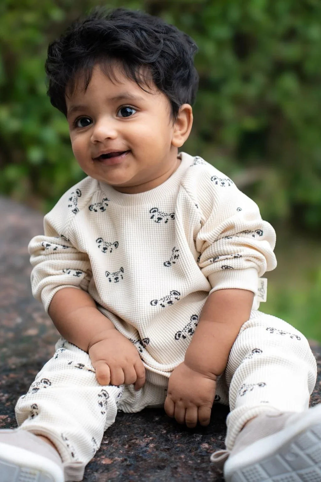 Ecru-Waffle-Kids-and-Baby-Co-Ord-Set-Model
