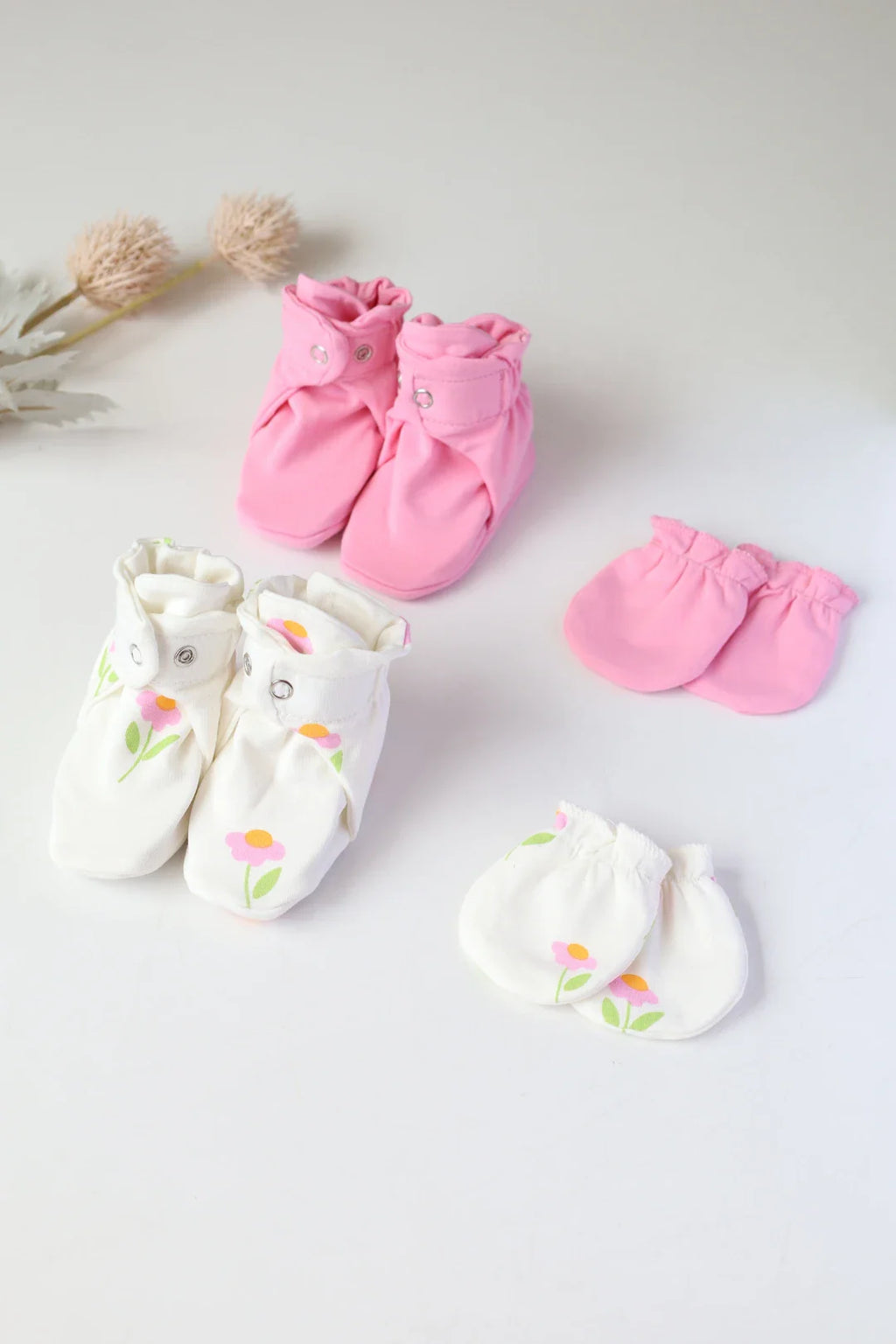 Floral Fluff-Baby Mittens and Booties