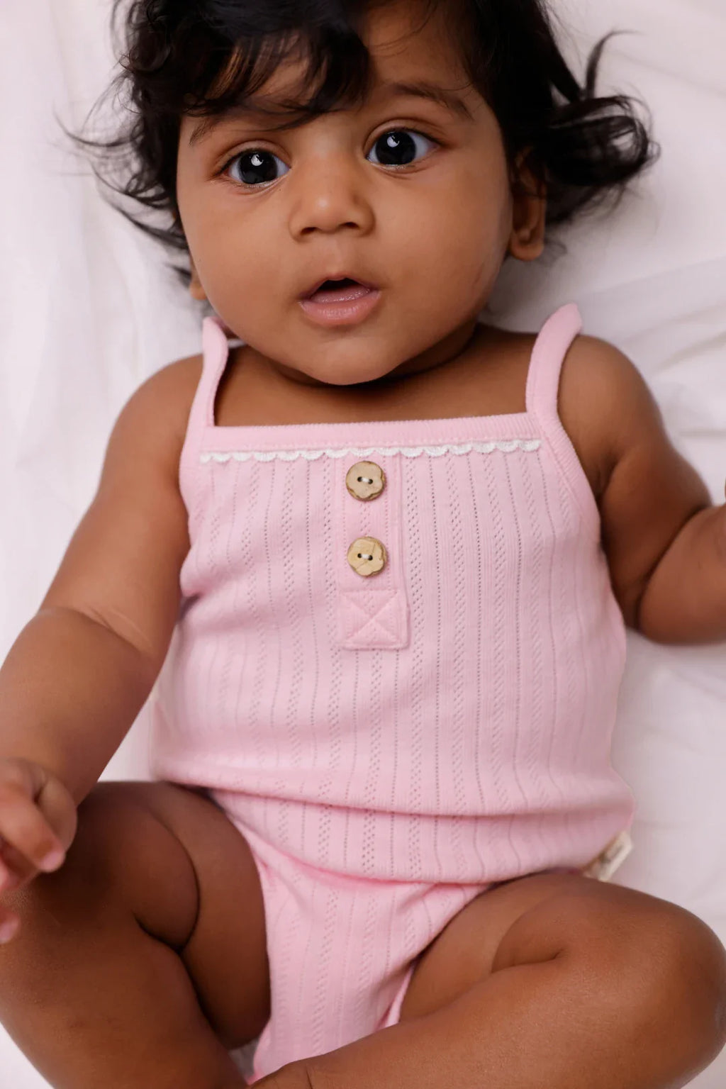 Lacy-Rose-Pointelle-Baby Spaghetti Romper