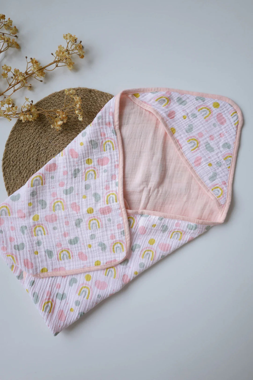 Rainbow-Muslin Hooded Baby Towel
