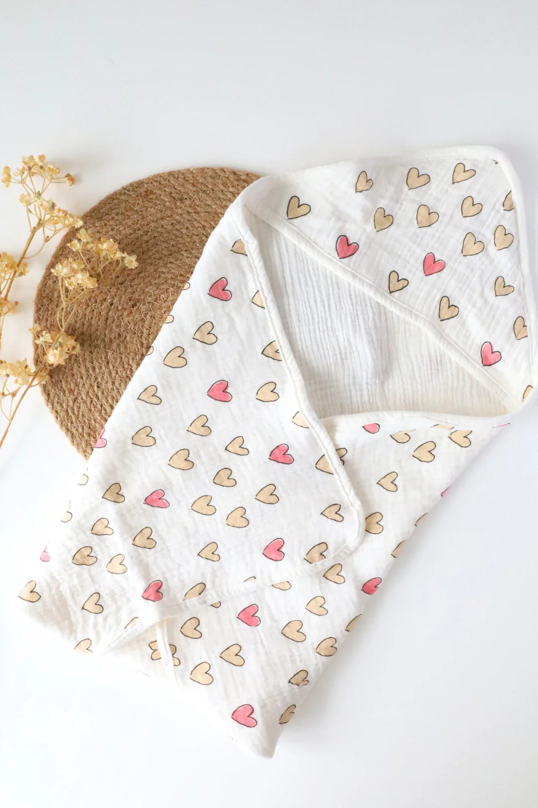 Rosy-Muslin Hooded Baby Towel