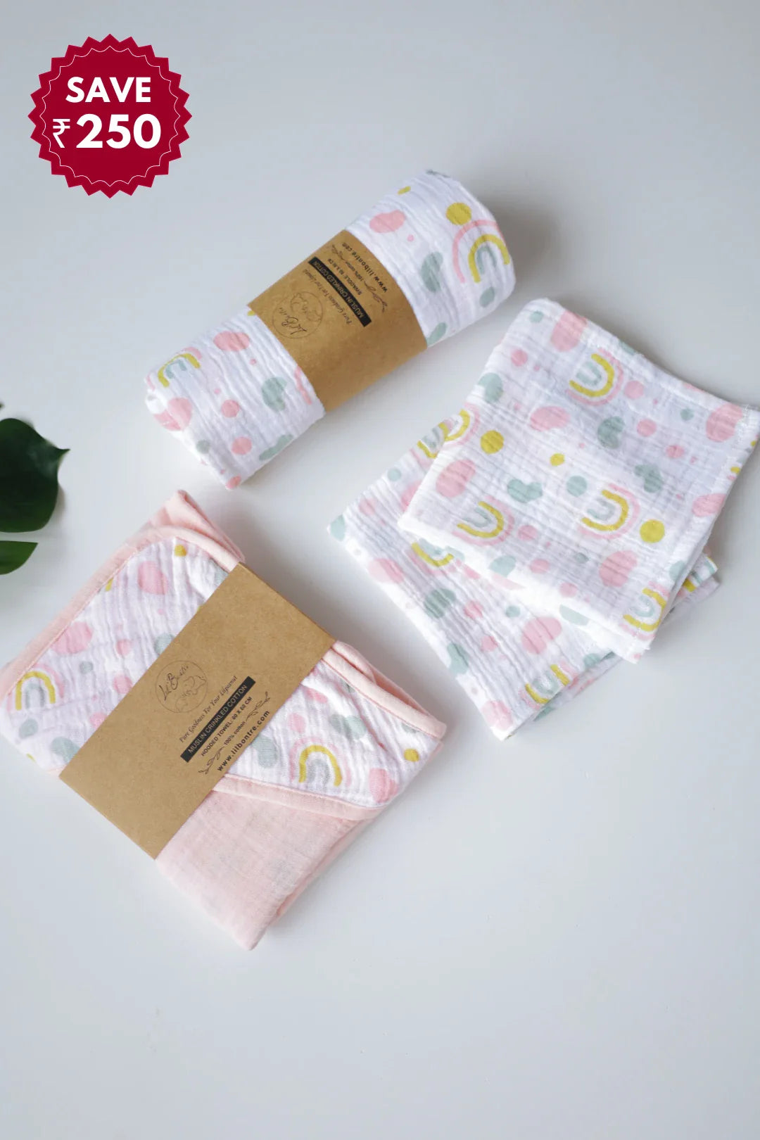 Snuggle Set-3-Combo of Muslin-Baby Swaddle, Hooded Towel & Wipes