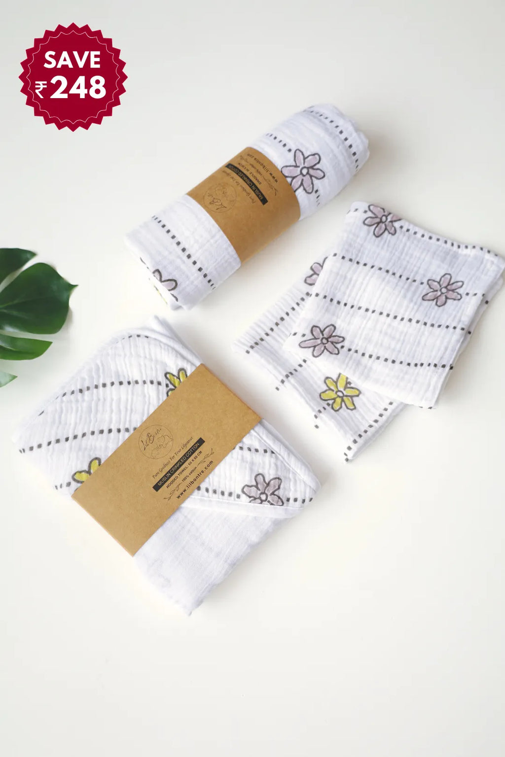 Snuggle Set-5-Combo of Muslin-Baby Swaddle, Hooded Towel & Wipes