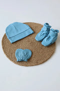 Trio-Indigo-Cap Mittens and Booties Combo