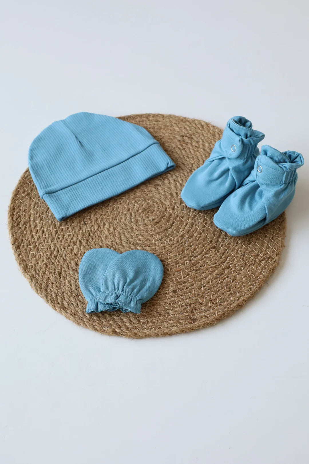 Trio-Indigo-Cap Mittens and Booties Combo